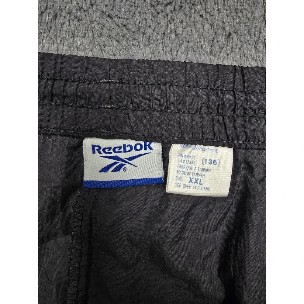 Reebok Vintage Mens XXL Black Nylon Windbreaker Track Pants Logo Zipper Ankle